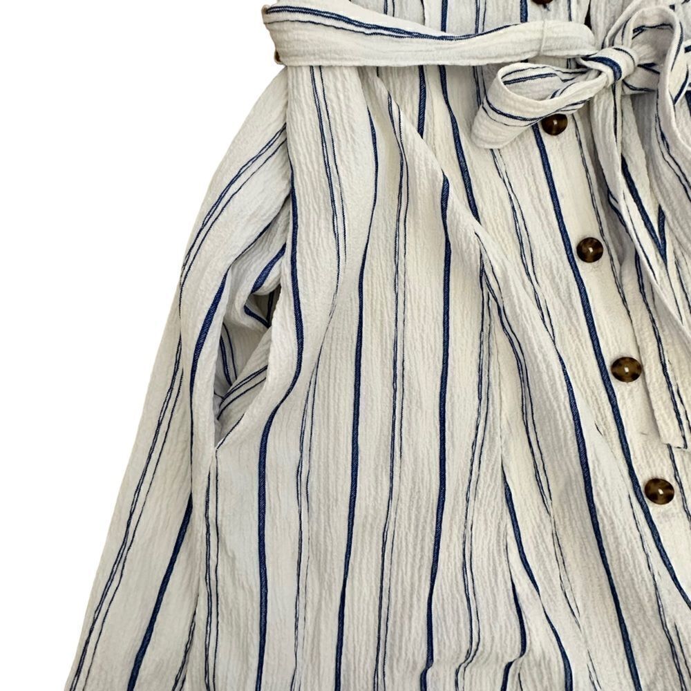 Calvin Klein ~ White with blue stripes belted dress ~ capped sleeves ~ size 2 - Picture 6 of 9